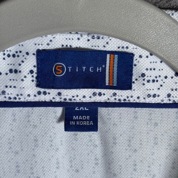 Stitch Golf Polo Shirt 2XL White Patterned 1917 Logo Performance Made in Korea - Picture 4 of 7